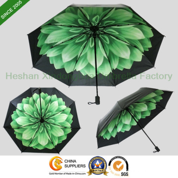 New Items Custom Printed Flower UV 3 Fold Umbrella (FU-3821C)